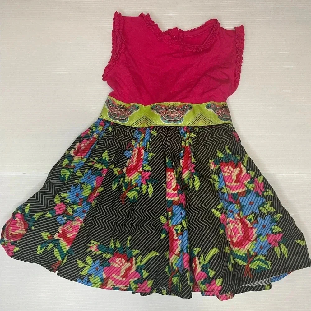 Persnickety Floral Dress Black Green Pink Tie Waist Size 18-24 Months